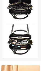 Detailed interior of the brown oil wax leather tote showing multi-compartment storage