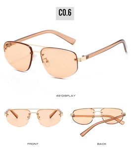 Three-way view of semi-rimless sunglasses with double bridge and orange lenses
