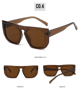 Three-angle view of vintage square sunglasses with translucent brown frames and tea lenses