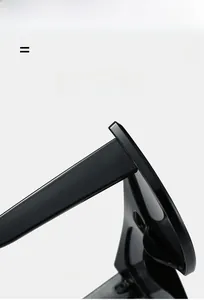 Detailed close-up of lightweight elastic hinge and temple on black square sunglasses