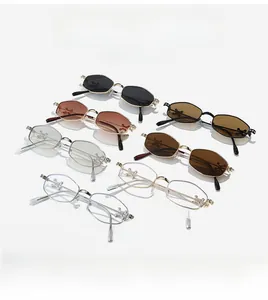 Array of polygon rimless sunglasses in various colors with metal frames for stylish focus