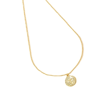 Vintage 18K gold coin necklace with engraved cross pendant on a polished link chain