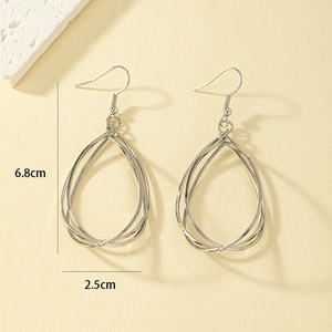 Detailed view of layered teardrop earrings showing 6.8cm length and 2.5cm width dimensions