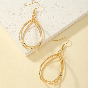 Minimalist gold teardrop earrings with multi-layered hollow wire design for women