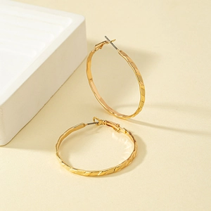 Créoles Texturées Larges Plaqué Or Argent Métal Géométrique Rond Minimaliste Bijoux Mode Pour Femmes