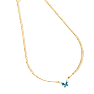 Golden chain necklace featuring a delicate blue and white enamel butterfly pendant