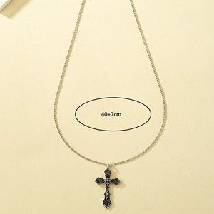 Gothic silver cross pendant showing 40cm chain with 7cm extension detail