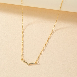 Elegant V Shaped Pendant Necklace Gold Color Alloy With Paved Sparkling Rhinestones Simple Versatile Jewelry For Women