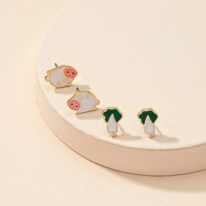 Ensemble de boucles d'oreilles cochon et chou en émail mignon avec plaquage en or allié