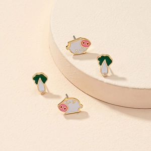 Coffret de boucles d'oreilles cochon et radis en émail et alliage doré pour femmes