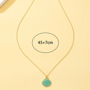 Gold-tone chain necklace featuring a blue enamel shell pendant with adjustable 45+7cm link