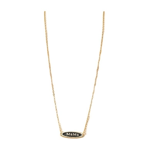 Collana dorata minimalista con ciondolo MaMa in smalto nero per la festa della mamma