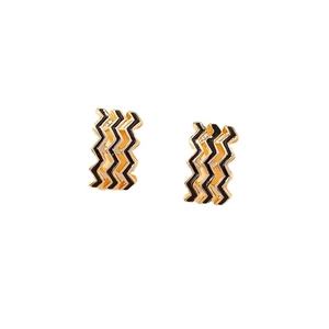 Elegant gold wave earrings with black enamel finish, modern geometric jewelry for women