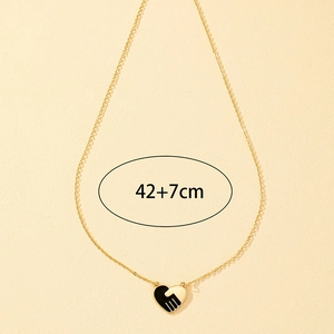Golden heart necklace with handshake enamel pendant and 42+7cm adjustable chain link