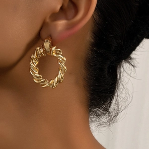 Boucles D'oreilles Créoles En Alliage Doré Texture Corde Torsadée Géométrique Rétro Bijoux Pour Femmes