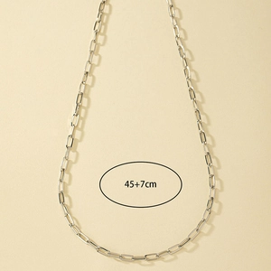 Detail of silver paperclip chain necklace with dimensions 45cm plus 7cm extender