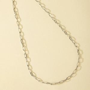 Minimalist silver rectangle paperclip link chain necklace with high polish finish