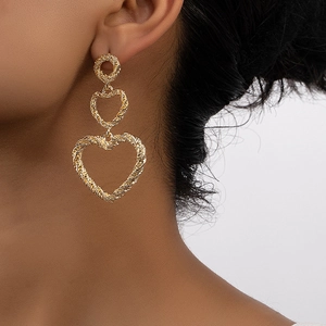 Boucles D'oreilles En Alliage D'or Texture Corde Torsadée Triple Couche Coeur Creux Goutte Européen Américain Bijoux Vintage Femmes