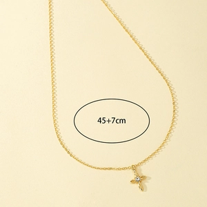 Collier croix dorée avec pendentif zircon blanc, chaîne ajustable 45cm pour femmes