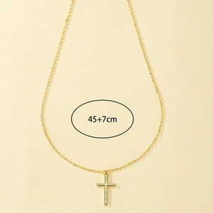 Minimalist gold cross pendant necklace with 45cm plus 7cm adjustable chain link