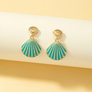 Boucles D'oreilles Pendantes En Coquille Saint Jacques Émail Alliage Plaqué Or Style Océan Plage Vacances Bijoux Pour Femmes