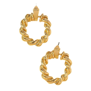 Élégantes boucles d'oreilles créoles dorées torsadées avec texture en métal poli