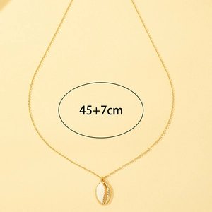 Golden chain necklace with white enamel shell pendant 45 plus 7cm adjustable length