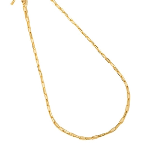 Elegant gold-plated paperclip chain necklace with sleek rectangular links on white background