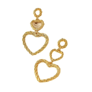 Boucles d'oreilles pendantes cœur en métal doré texturé et torsadé pour femme