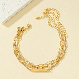 Set di 3 braccialetti a catena trombone dorata con barre rettangolari e chiusure a moschettone