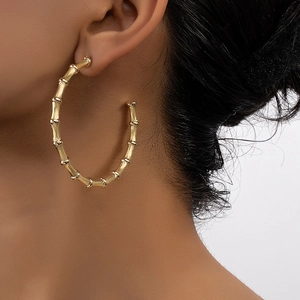Large Alloy Bamboo Joint Hoop Earrings C-Shaped Statement Fashion Retro Style Commuting Jewelry For Women Golden