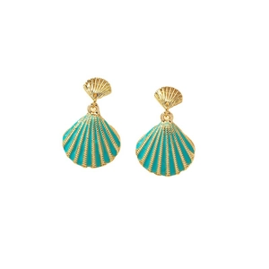 Boucles d'oreilles coquillage d'été avec émail turquoise et fini métal texturé