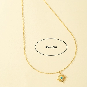 Goldene Sonnenstern-Halskette mit Türkisperle, 45 cm plus 7 cm Verlängerungskette