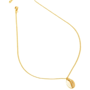 Golden seashell enamel pendant necklace with fine chain for summer beach resort style