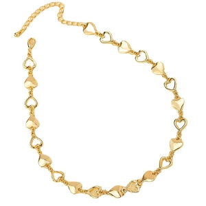 Elegant gold-tone alloy necklace featuring alternating solid and hollow heart links