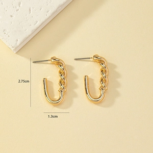 Detailed view of gold twisted rope hoop earrings with 2.75cm height measurement