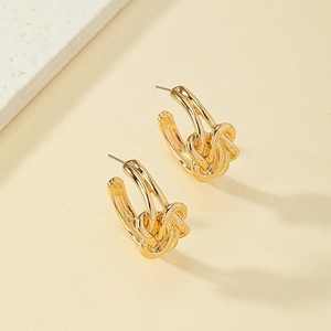 Gedrehte Knoten Creolen Legierung Vergoldet C-Förmig Verflochten Geometrisch Schlichter Modeschmuck Für Damen