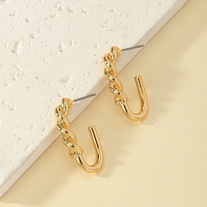 Twisted Rope Hoop Earrings Alloy Geometric Textured U Shaped Minimalist Fashion Jewelry For Women