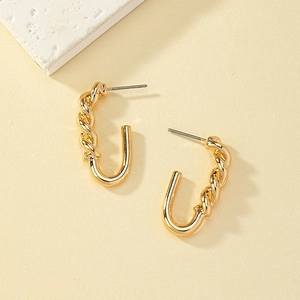 Minimalist twisted rope design gold-plated alloy U-shaped hoop earrings for women