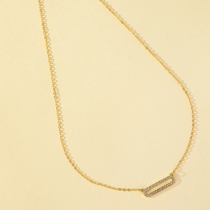 Elegant gold necklace with a sparkling cubic zirconia hollow rectangle geometric pendant