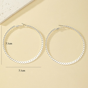 7.1cm large silver twisted hoop earrings with a minimalist spiral metal texture for women