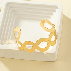 Geometric Hollow Wave Cuff Bracelet Minimalist Alloy Gold Color Adjustable Open Bangle Trendy Jewelry For Women