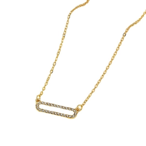 Elegant gold-plated geometric rectangle pendant necklace with sparkling micro-pave crystals