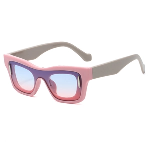 Classic square frame sunglasses with pink and purple color block and gradient lenses