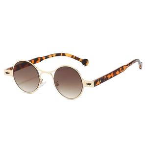 Retro oval silver sunglasses with brown gradient lenses and tortoiseshell temples