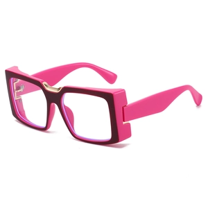 Fashionable rose pink oversized square eyeglasses frame with elegant gold metal accents
