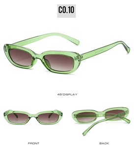 Detailed view of oval translucent green sunglasses with C0.10 color code in 45-degree angle