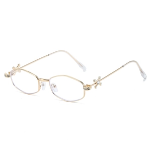 Golden geometric hexagonal metal glasses frames with sparkling crystal star details
