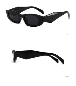 Détails des branches géométriques noires et verres polarisés sur lunettes œil de chat