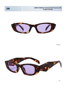 Détails de lunettes de soleil rétro à monture écaillée et verres violets, de face et de profil